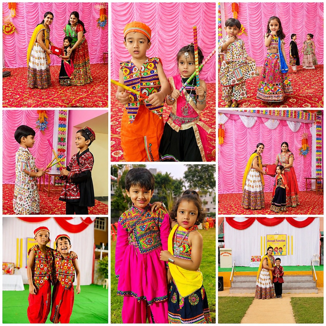 Children performing dandiya raas for Navratri celebrations at Happy Learning International Preschool