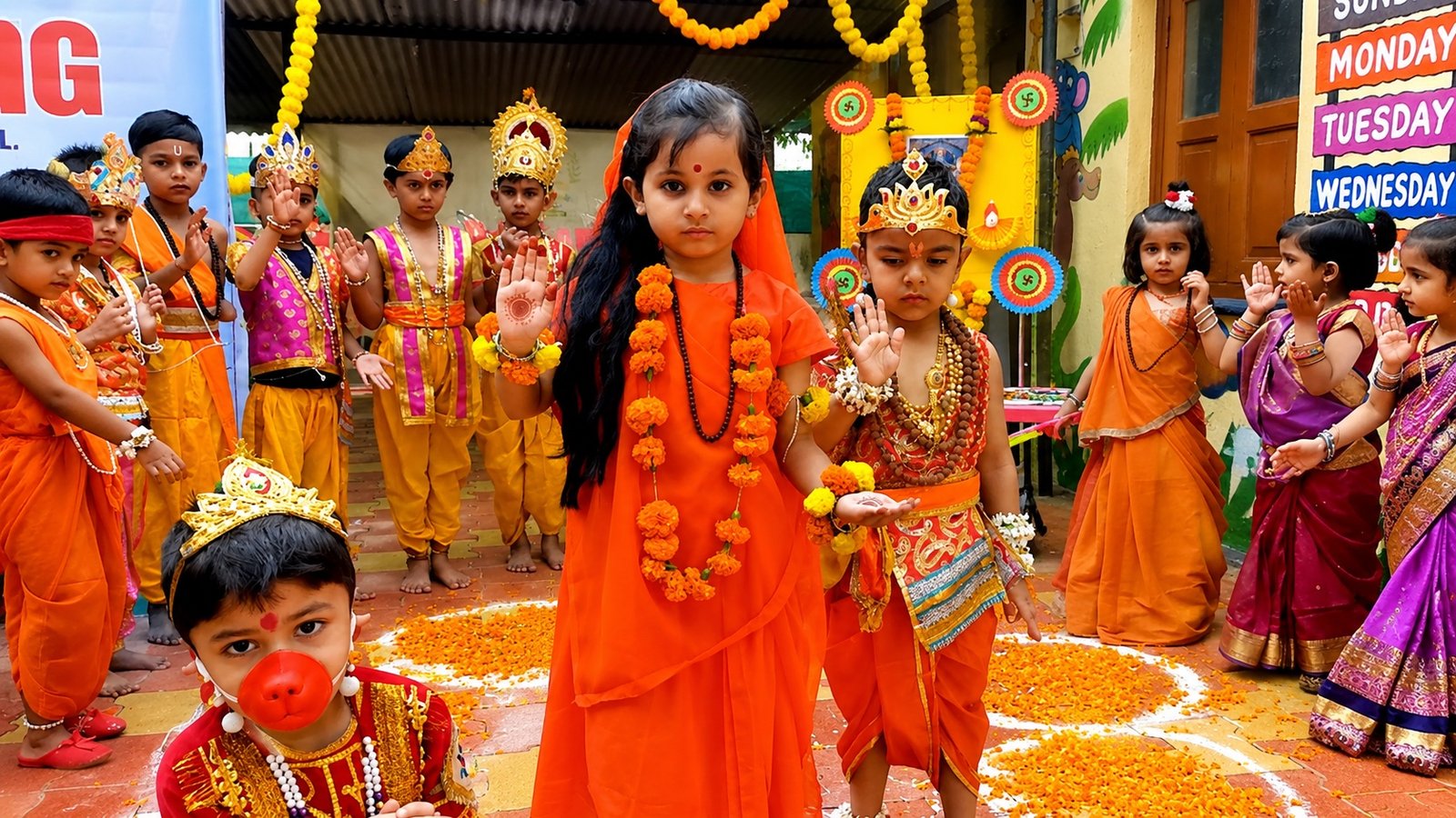 Children in Ram Navami costumes at Happy Learning International Preschool