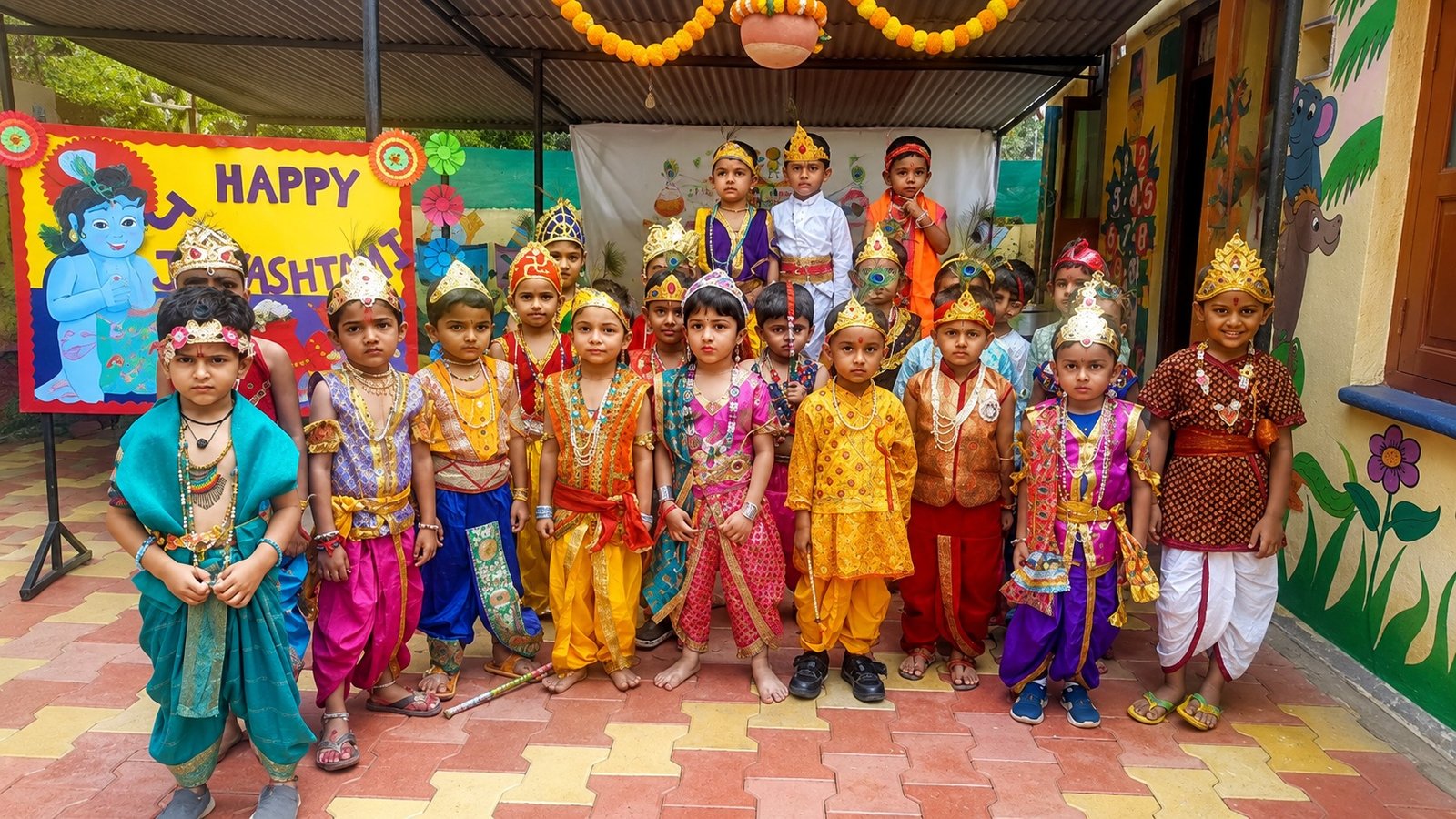 Children in festive costumes celebrating together at Happy Learning International Preschool